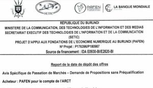 Report de la date de dépôt des offres pour l’acquisition d’outil de gestion des terminaux raccordables aux réseaux mobiles pour le compte de l’ARCT