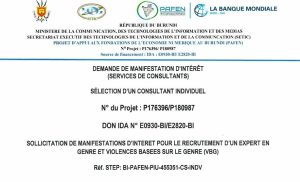 SOLLICITATION DE MANIFESTATIONS D’INTERET POUR LE RECRUTEMENT D’UN EXPERT EN GENRE ET VIOLENCES BASEES SUR LE GENRE (VBG)