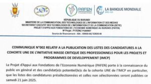 COMMUNIQUE N°002 RELATIF A LA PUBLICATION DES LISTES DES CANDIDATURES A LA COHORTE UNE DE L’INITIATIVE MASSE CRITIQUE DES PROFESSIONNELS POUR LES PROJETS ET PROGRAMMES DE DEVELOPPEMENT (IMCP)