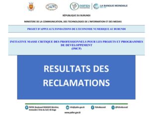 RESULATS DES RECLAMATIONS DE L’IMCP