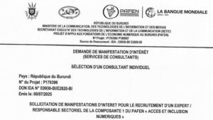 SOLLICITATION DE MANIFESTATIONS D’INTERET POUR LE RECRUTEMENT D’UN EXPERT /RESPONSABLE SECTORIEL DE LA COMPOSANTE 1 DU PAFEN << ACCES ET INCLUSION NUMERIQUES >>