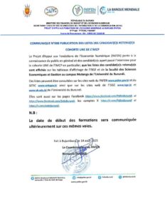 PUBLICATION DES LISTES DES CANDIDAT(E)S RETENU(E)S COHORTE UNE DE L’IMCP